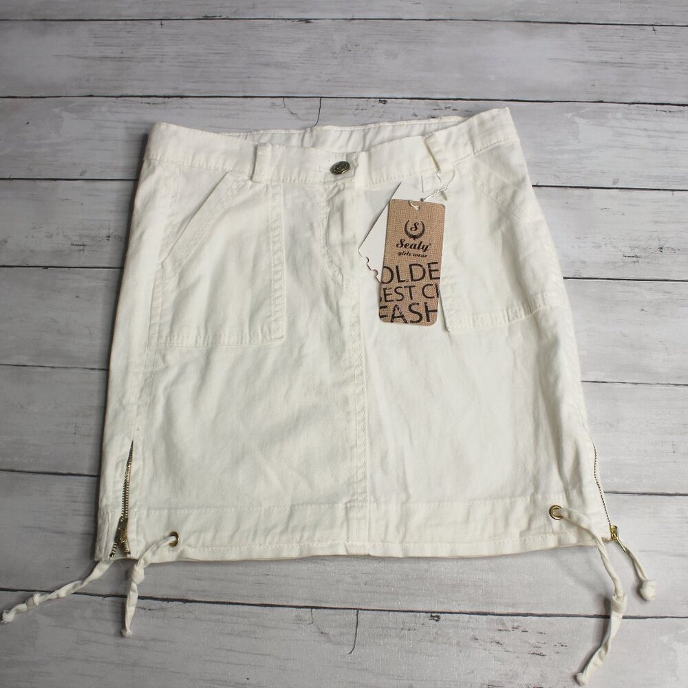Sealy Vintage Girl's Utility Skirt Size 8 10 White Stretch Casual